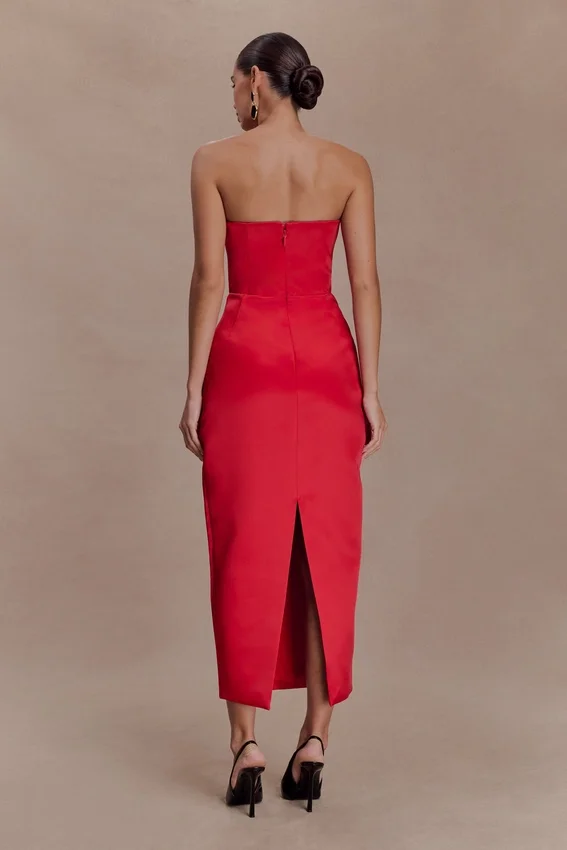 Ophelia Peplum Satin Maxi Dress – Red Ophelia Peplum Satin Maxi Dress – Red