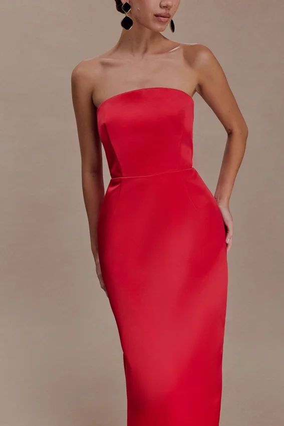 Ophelia Peplum Satin Maxi Dress – Red Ophelia Peplum Satin Maxi Dress – Red