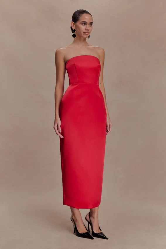 Ophelia Peplum Satin Maxi Dress – Red Ophelia Peplum Satin Maxi Dress – Red