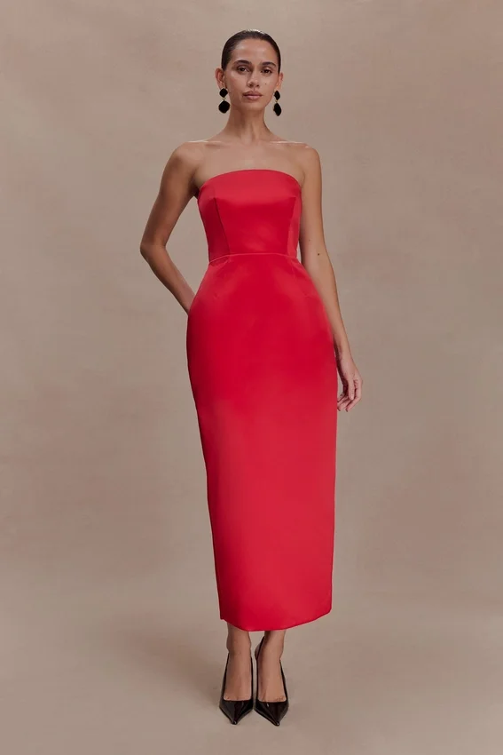 Ophelia Peplum Satin Maxi Dress – Red Ophelia Peplum Satin Maxi Dress – Red