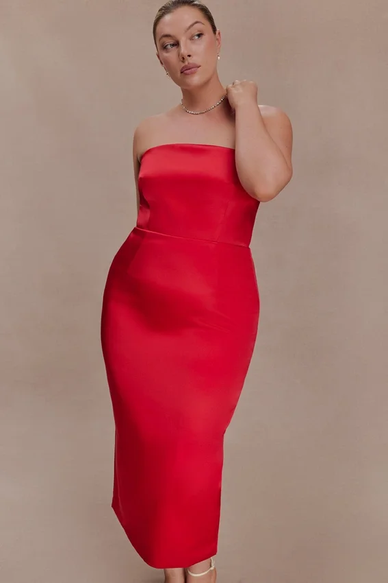 Ophelia Peplum Satin Maxi Dress – Red Ophelia Peplum Satin Maxi Dress – Red