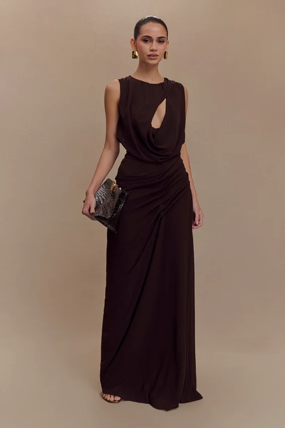 Oria Chiffon Maxi Dress – Cacao Brown Oria Chiffon Maxi Dress – Cacao Brown
