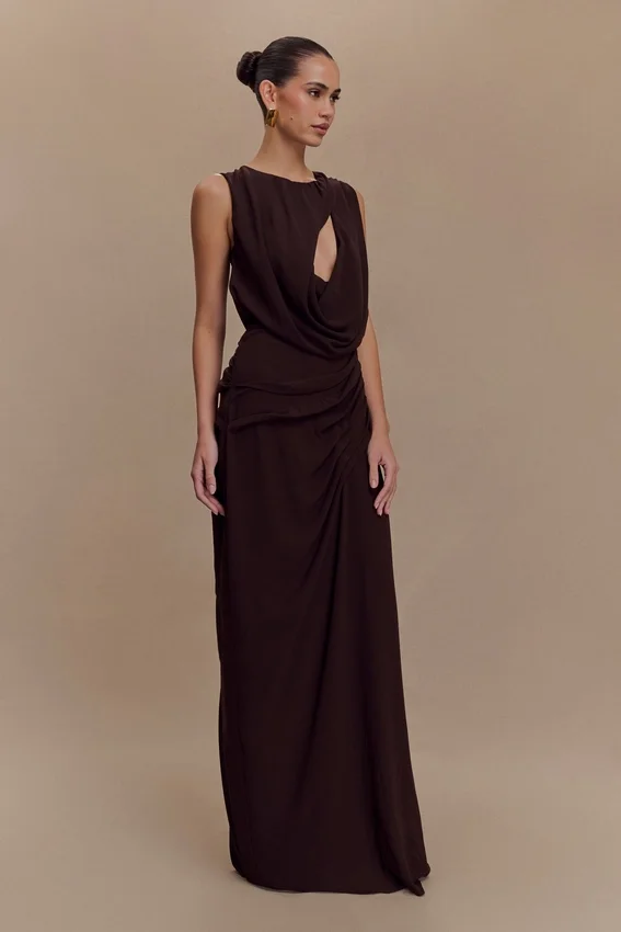 Oria Chiffon Maxi Dress – Cacao Brown Oria Chiffon Maxi Dress – Cacao Brown