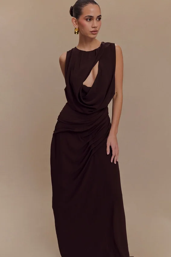 Oria Chiffon Maxi Dress – Cacao Brown Oria Chiffon Maxi Dress – Cacao Brown