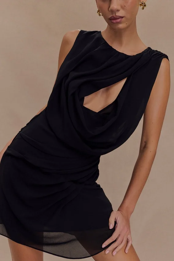 Oria Chiffon Mini Dress – Black Oria Chiffon Mini Dress – Black