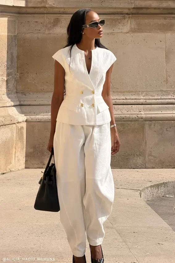 Oriana Linen Button Vest – White Oriana Linen Button Vest – White