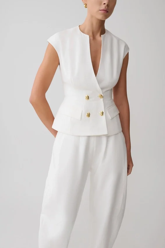 Oriana Linen Button Vest – White Oriana Linen Button Vest – White
