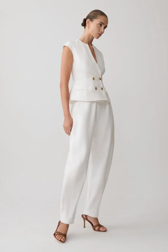 Oriana Linen Button Vest – White Oriana Linen Button Vest – White