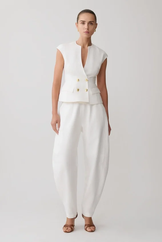 Oriana Linen Button Vest – White Oriana Linen Button Vest – White