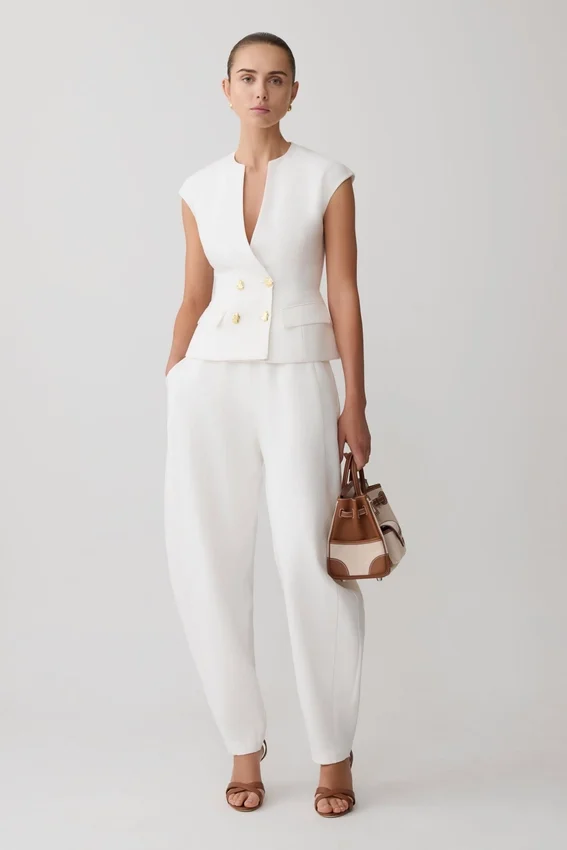 Oriana Linen Button Vest – White Oriana Linen Button Vest – White