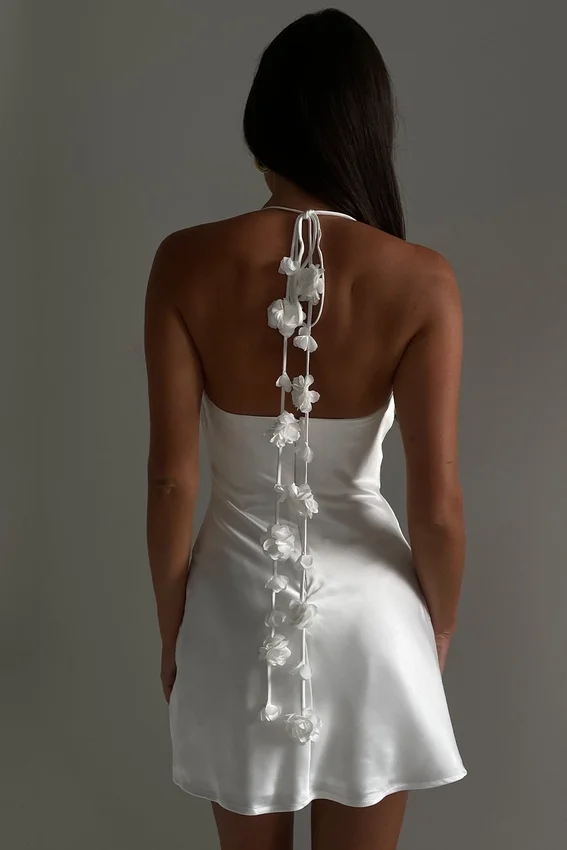 Otillie Rose Halter Mini Dress – White Otillie Rose Halter Mini Dress – White