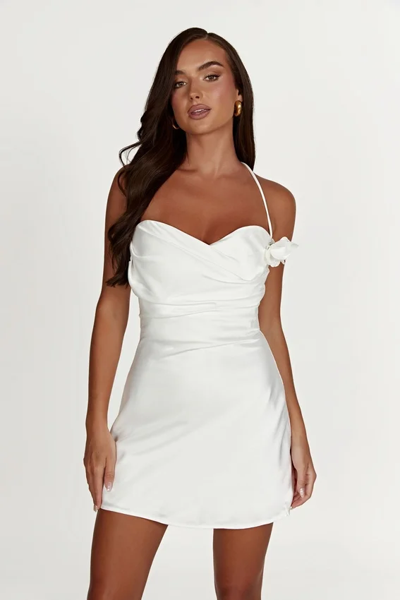 Otillie Rose Halter Mini Dress – White Otillie Rose Halter Mini Dress – White