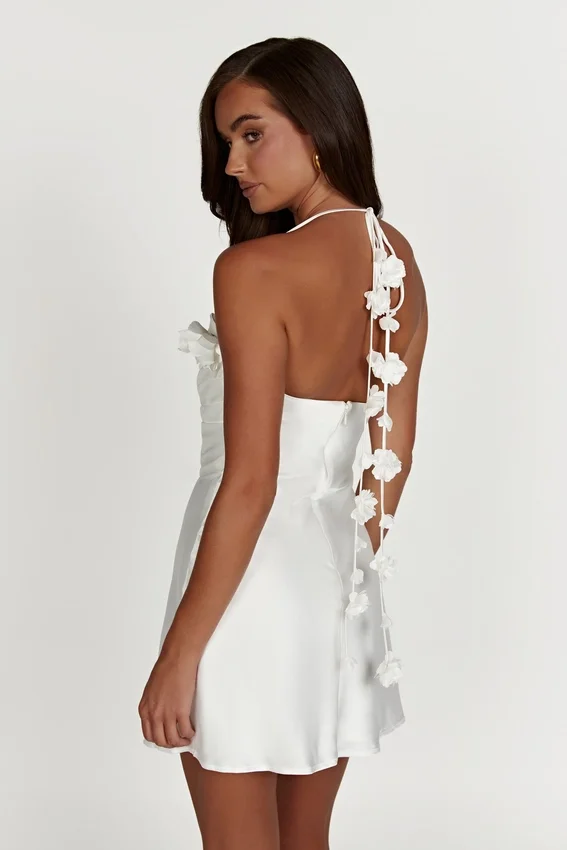 Otillie Rose Halter Mini Dress – White Otillie Rose Halter Mini Dress – White