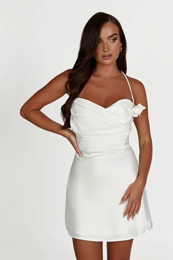 Otillie Rose Halter Mini Dress – White Otillie Rose Halter Mini Dress – White