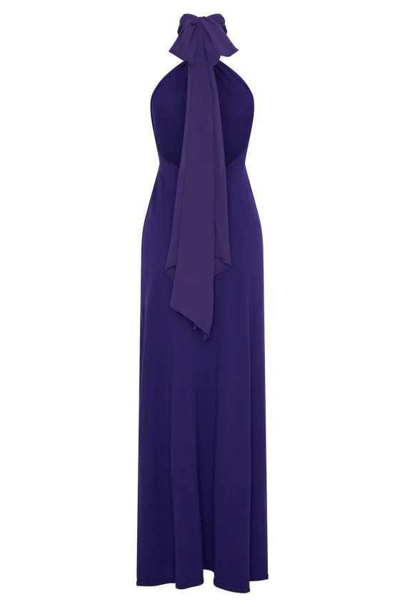 Ozias Halter Semi Sheer Knit Maxi Dress – Deep Purple Ozias Halter Semi Sheer Knit Maxi Dress – Deep Purple