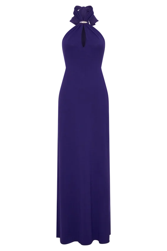Ozias Halter Semi Sheer Knit Maxi Dress – Deep Purple Ozias Halter Semi Sheer Knit Maxi Dress – Deep Purple