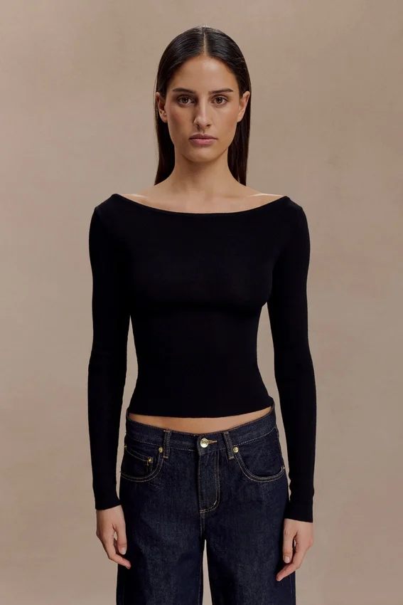 Paedyn Merino Wool Ribbed Long Sleeve Top – Black Paedyn Merino Wool Ribbed Long Sleeve Top – Black