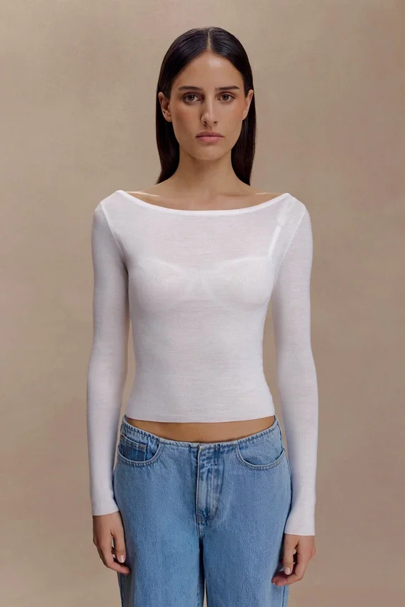 Paedyn Merino Wool Ribbed Long Sleeve Top – Ivory Paedyn Merino Wool Ribbed Long Sleeve Top – Ivory