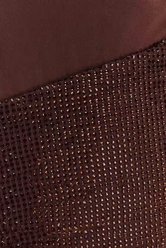 Paisley Slinky And Diamante Mini Dress – Chocolate Paisley Slinky And Diamante Mini Dress – Chocolate