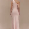 Paloma One Shoulder Knit Maxi Dress With Flowers – Baby Pink