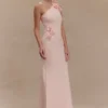 Paloma One Shoulder Knit Maxi Dress With Flowers – Baby Pink