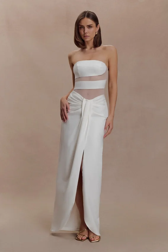 Paulina Cut Out Strapless Maxi Dress – White Paulina Cut Out Strapless Maxi Dress – White