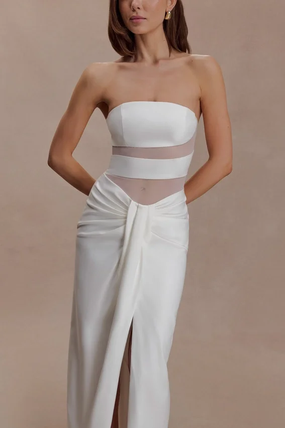 Paulina Cut Out Strapless Maxi Dress – White Paulina Cut Out Strapless Maxi Dress – White