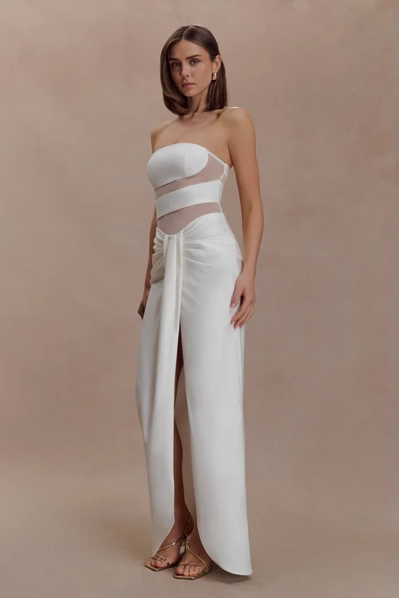 Paulina Cut Out Strapless Maxi Dress – White Paulina Cut Out Strapless Maxi Dress – White