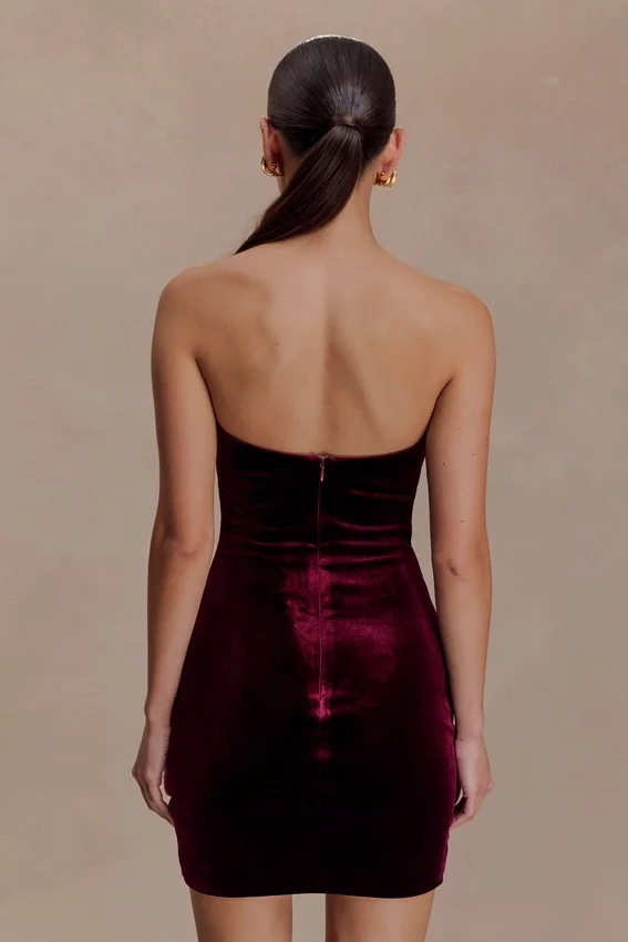 Paulina Velvet Strapless Mini Dress – Wine Paulina Velvet Strapless Mini Dress – Wine
