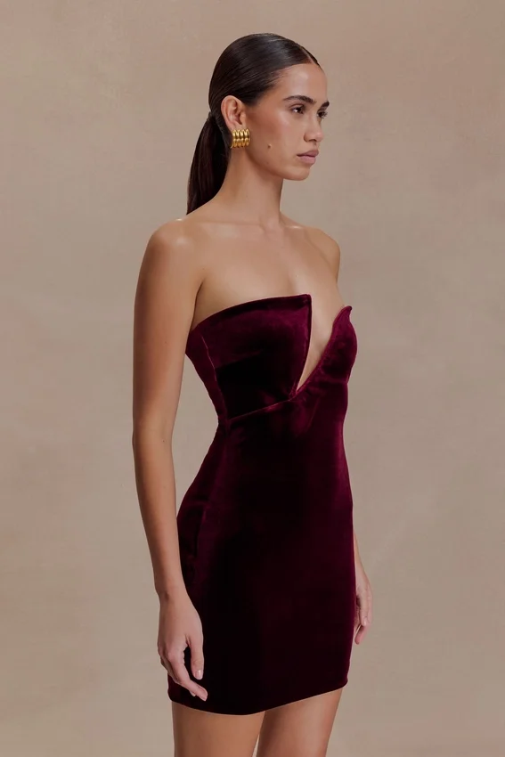 Paulina Velvet Strapless Mini Dress – Wine Paulina Velvet Strapless Mini Dress – Wine