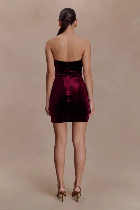 Paulina Velvet Strapless Mini Dress – Wine Paulina Velvet Strapless Mini Dress – Wine