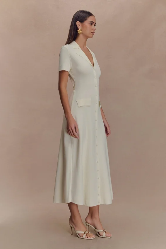 Pearson Short Sleeve Knit Midi Dress – Ivory Pearson Short Sleeve Knit Midi Dress – Ivory