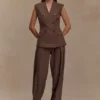 Penelope Pleated High Waisted Pants – Chocolate
