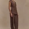 Penelope Pleated High Waisted Pants – Chocolate