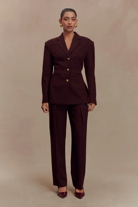 Penelope Pleated High Waisted Pants – Mahogany Penelope Pleated High Waisted Pants – Mahogany