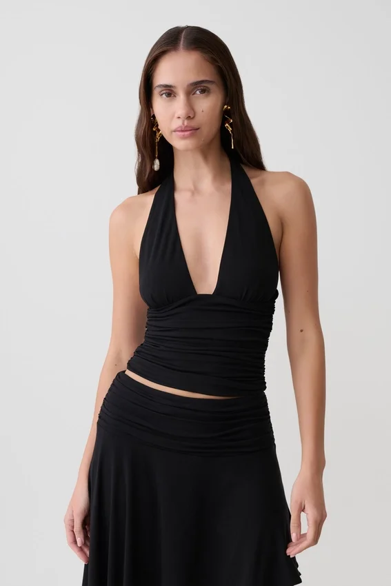 Peregrine Modal Gathered Halter Top – Black Peregrine Modal Gathered Halter Top – Black