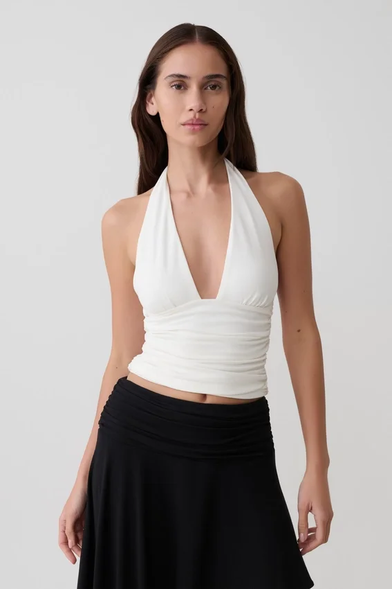 Peregrine Modal Gathered Halter Top – White Peregrine Modal Gathered Halter Top – White