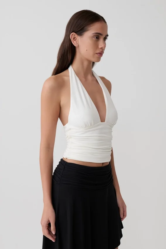 Peregrine Modal Gathered Halter Top – White Peregrine Modal Gathered Halter Top – White