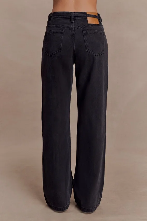 Perrie Mid Rise Straight Leg Tie Jeans – Washed Black Perrie Mid Rise Straight Leg Tie Jeans – Washed Black