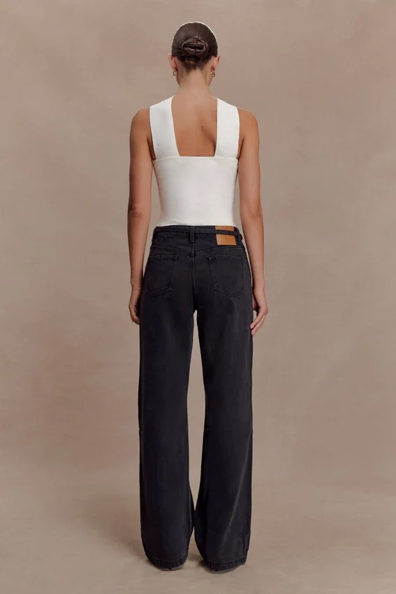 Perrie Mid Rise Straight Leg Tie Jeans – Washed Black Perrie Mid Rise Straight Leg Tie Jeans – Washed Black