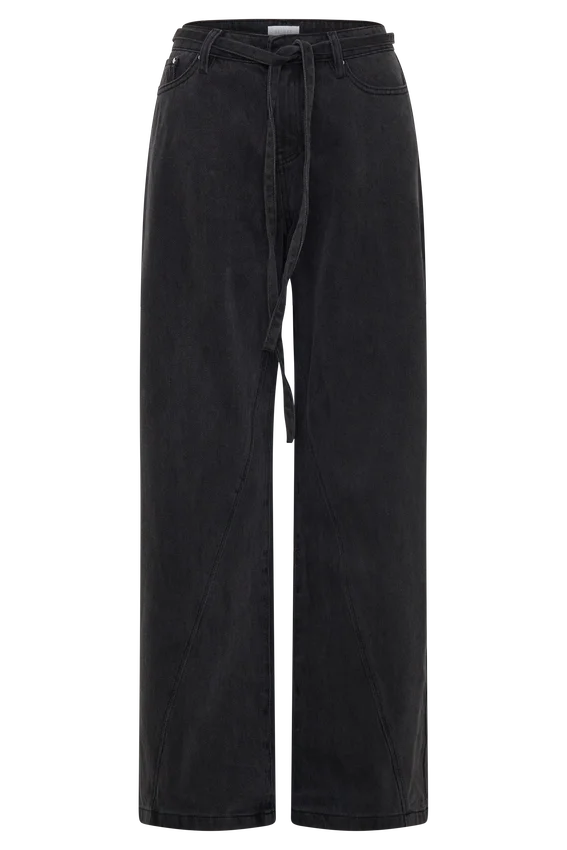 Perrie Mid Rise Straight Leg Tie Jeans – Washed Black Perrie Mid Rise Straight Leg Tie Jeans – Washed Black