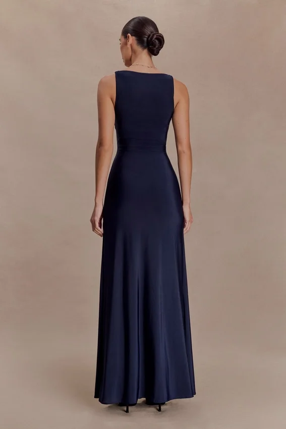 Perrie Slinky Ruched Maxi Dress – Ink Blue Perrie Slinky Ruched Maxi Dress – Ink Blue