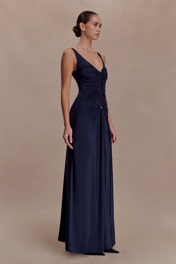 Perrie Slinky Ruched Maxi Dress – Ink Blue Perrie Slinky Ruched Maxi Dress – Ink Blue