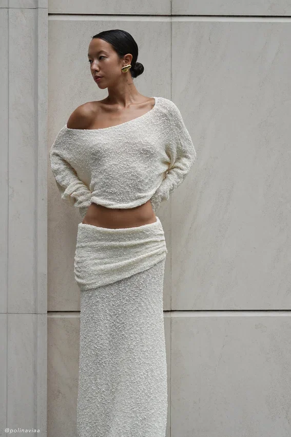 Petra Ruched Knit Maxi Skirt – Ivory Petra Ruched Knit Maxi Skirt – Ivory