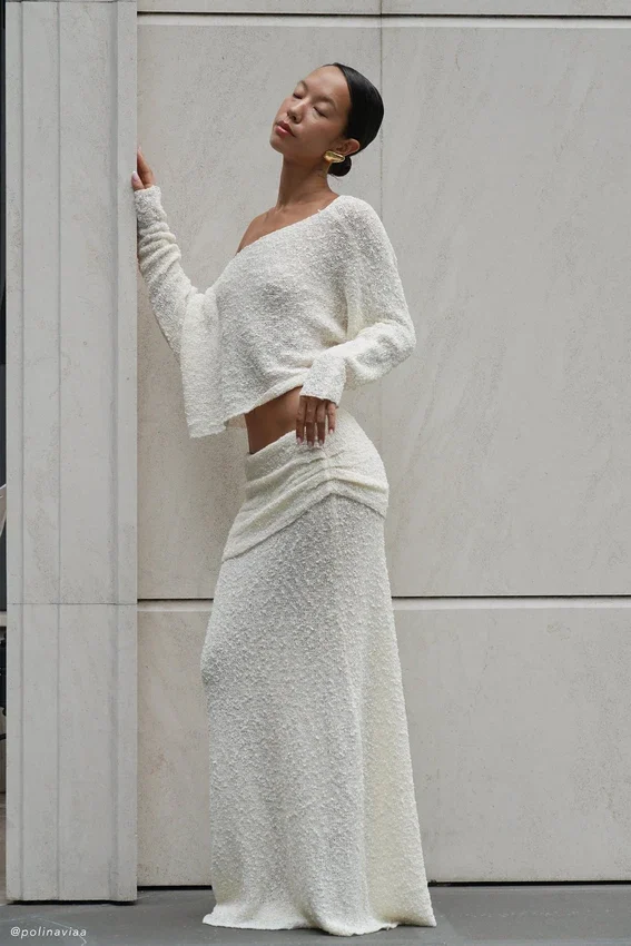 Petra Ruched Knit Maxi Skirt – Ivory Petra Ruched Knit Maxi Skirt – Ivory