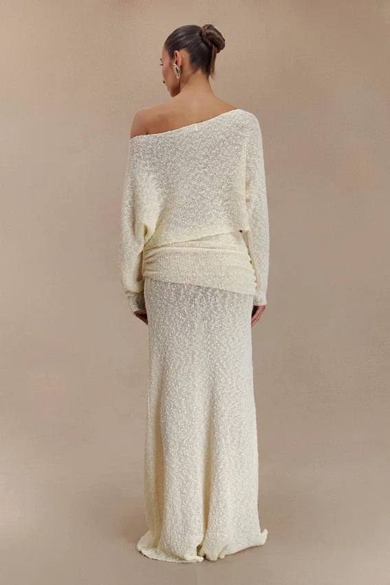Petra Ruched Knit Maxi Skirt – Ivory Petra Ruched Knit Maxi Skirt – Ivory