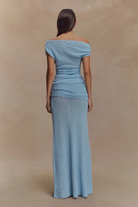 Petra Ruched Knit Maxi Skirt – Light Blue Petra Ruched Knit Maxi Skirt – Light Blue