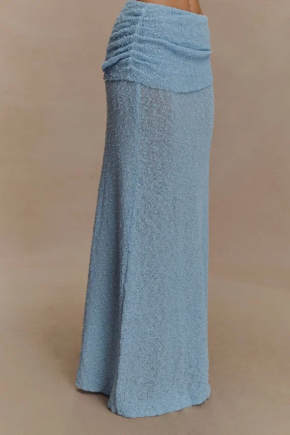 Petra Ruched Knit Maxi Skirt – Light Blue Petra Ruched Knit Maxi Skirt – Light Blue