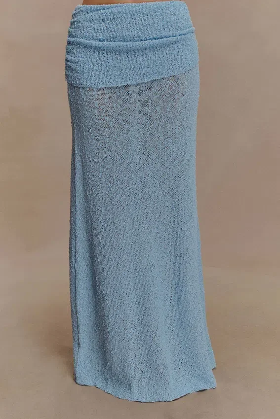 Petra Ruched Knit Maxi Skirt – Light Blue Petra Ruched Knit Maxi Skirt – Light Blue