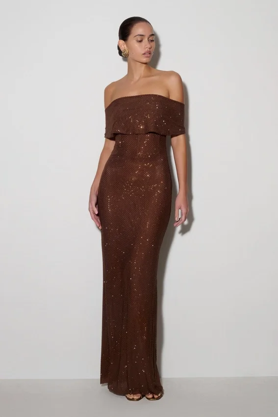 Phi Multi-Wear Cowl Diamante Maxi Dress – Chocolate Phi Multi-Wear Cowl Diamante Maxi Dress – Chocolate